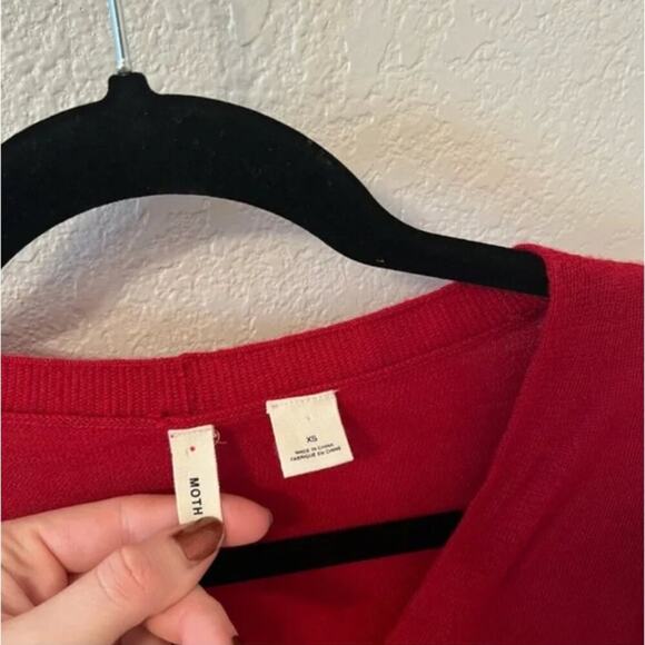 Anthropologie Moth Red Wool Ruffle V-Neck Sweater - Picture 9 of 9